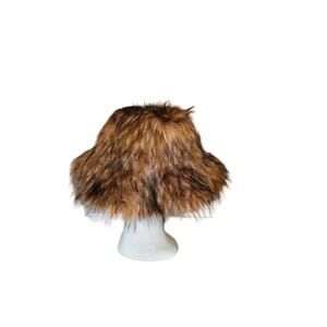 Big Fluffy Winter Brown Hat with Black tips Faux Fur Hat Large
